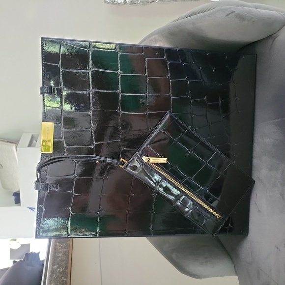 RARE Stella McCartney Becket Vintage Navy Crocodile-Embossed Tote Bag - Picture 8 of 10